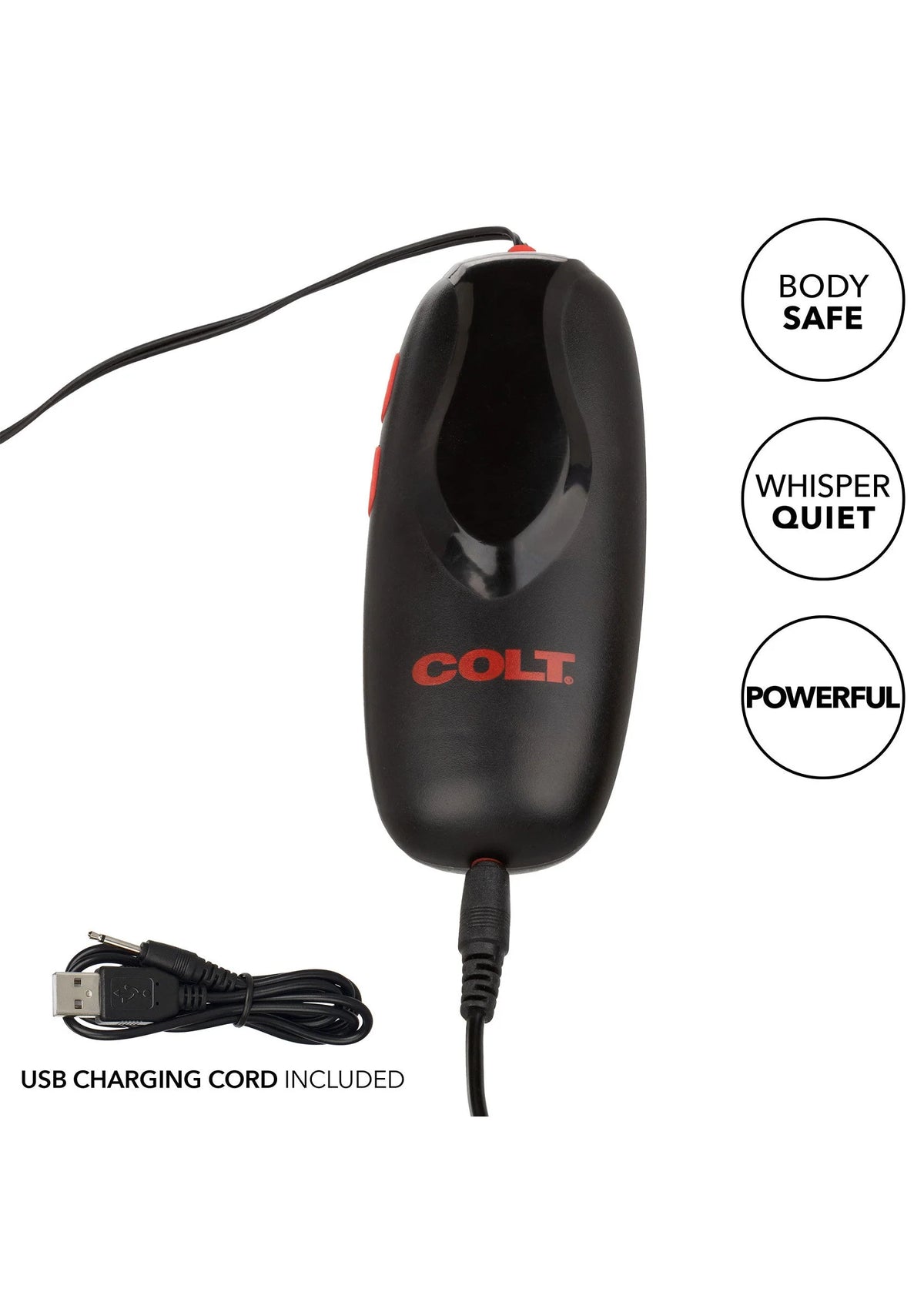 Oplaadbare turbo bulletvibrator met zwart handvat en USB-oplaadsnoer