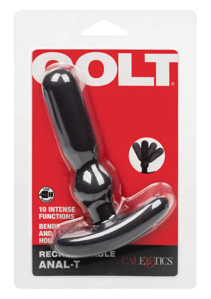 Verpakking van COLT anal-T vibrator met zwarte vibrator in blister en tekst op kaart