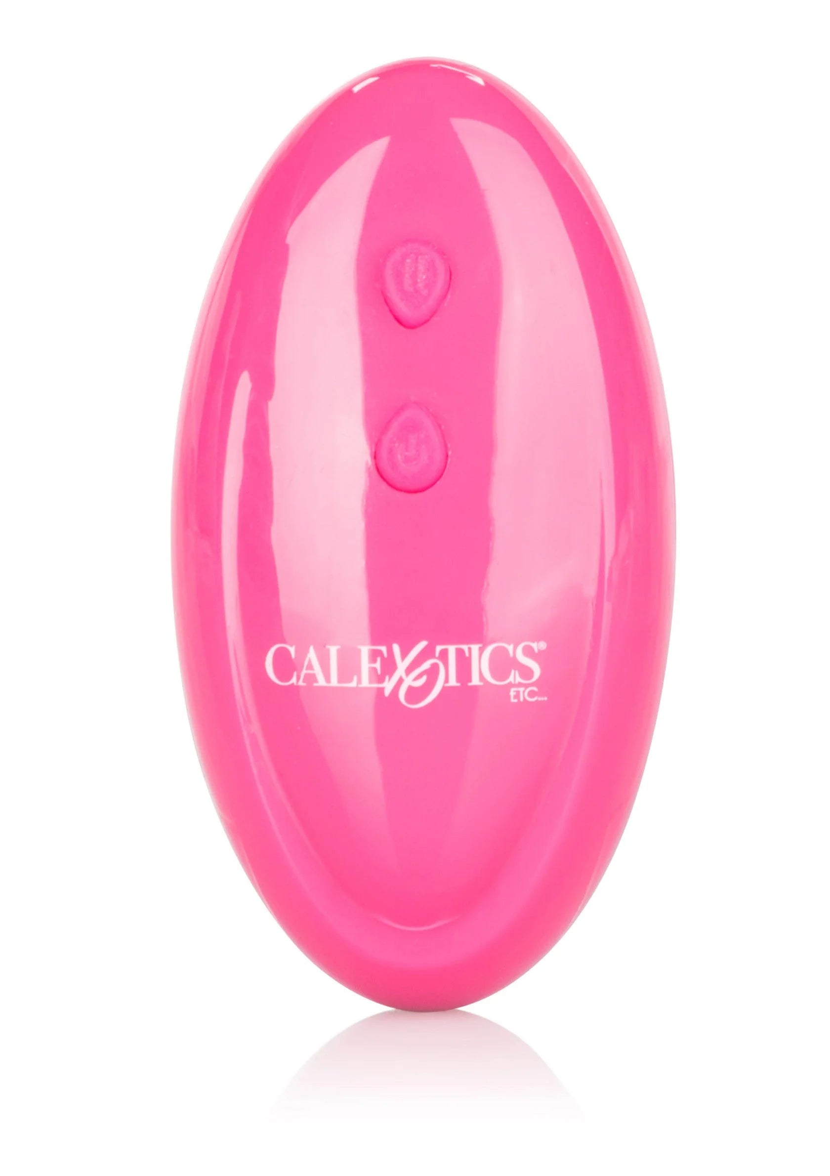 Roze ovale afstandsbediening met CalExotics-logo en knoppen, glanzend