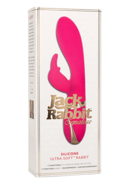 Verpakking van roze siliconen rabbit-vibrator met gebogen staartvorm