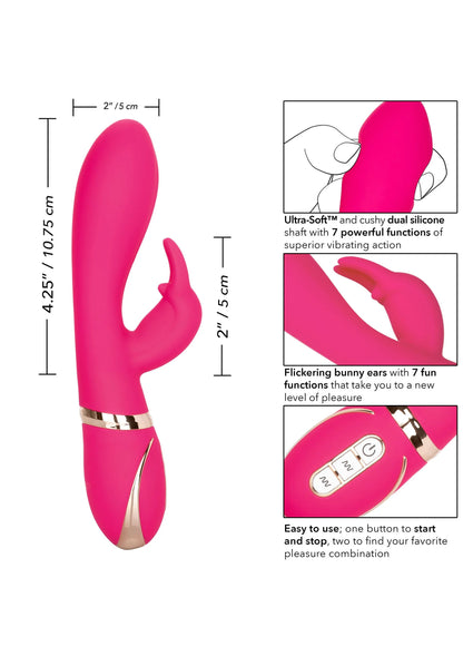 Roze rabbit-vibrator met twee uitsteeksels en bedieningspaneel, zijaanzicht
