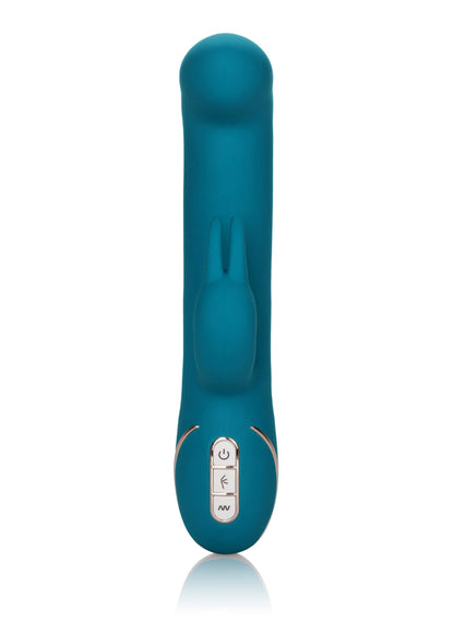 Teal siliconen vibrerende konijnvorm met bedieningspaneel
