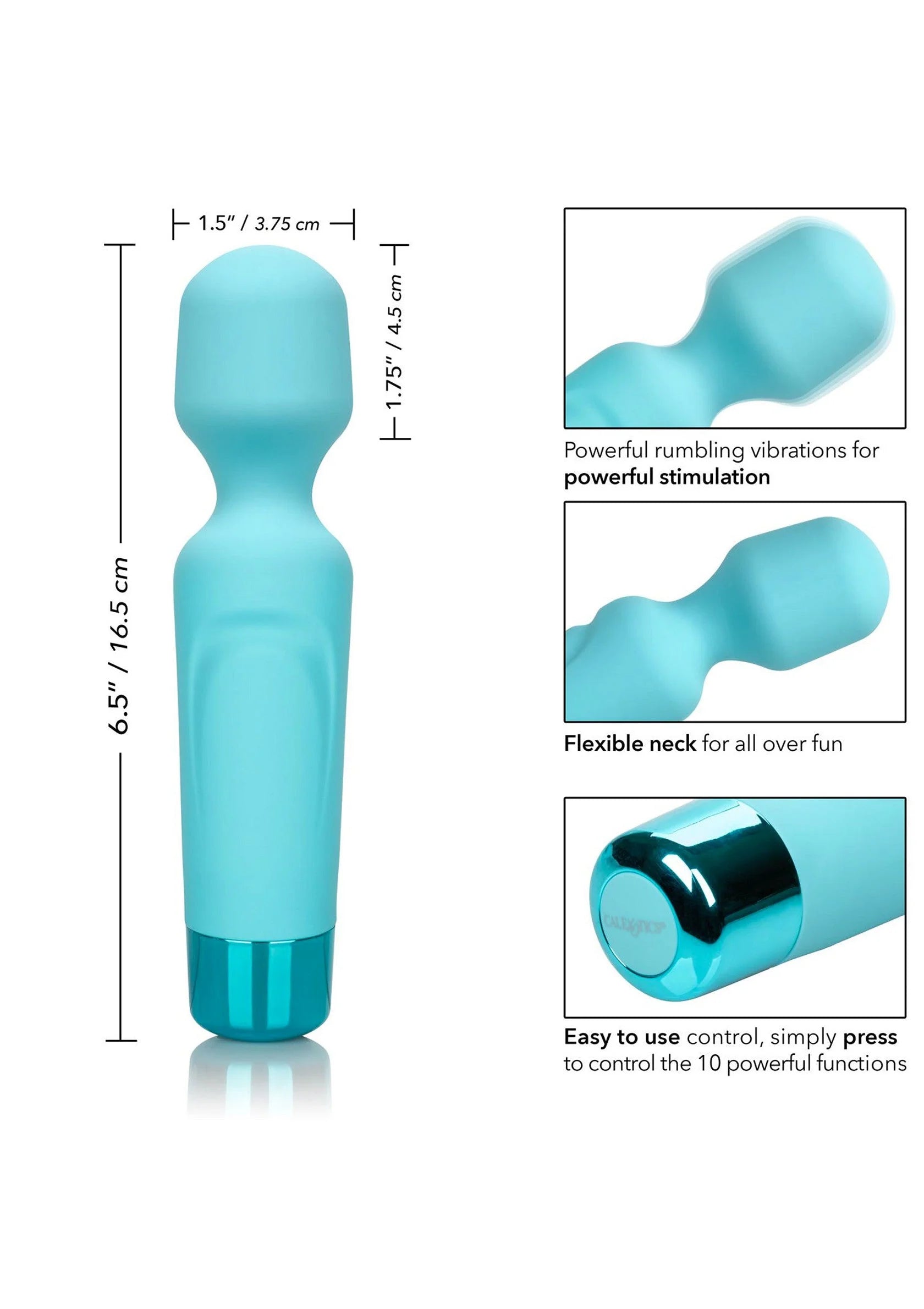 Turquoise wandvibrator met flexibele hals en afgeronde kop