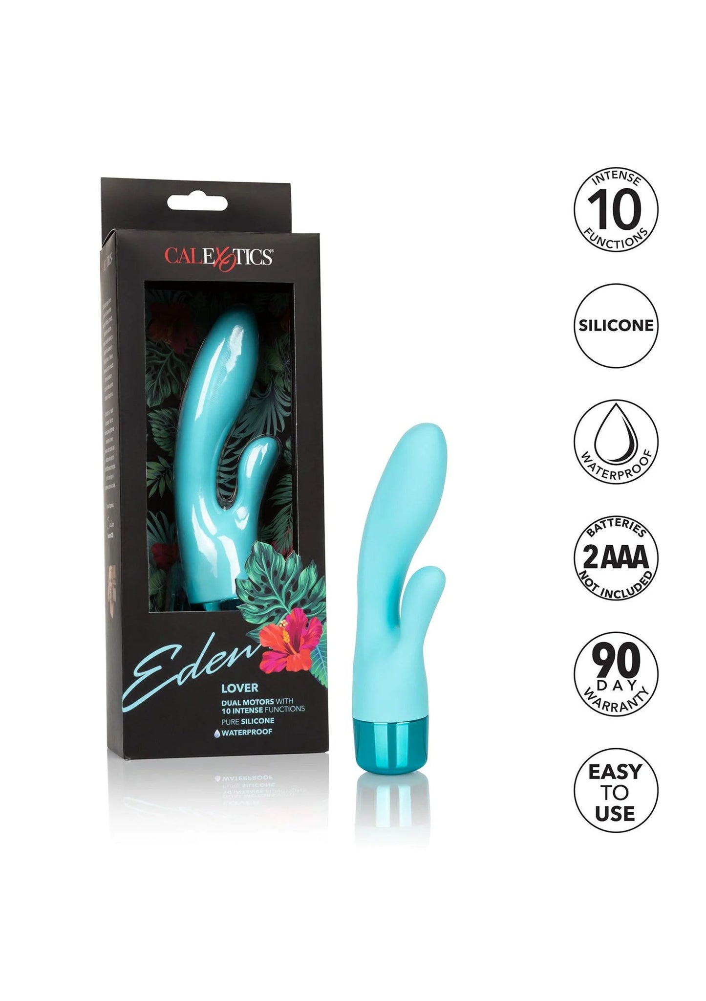 Turquoise dubbele vibrator CalExotics Eden met siliconen en waterdichte behuizing