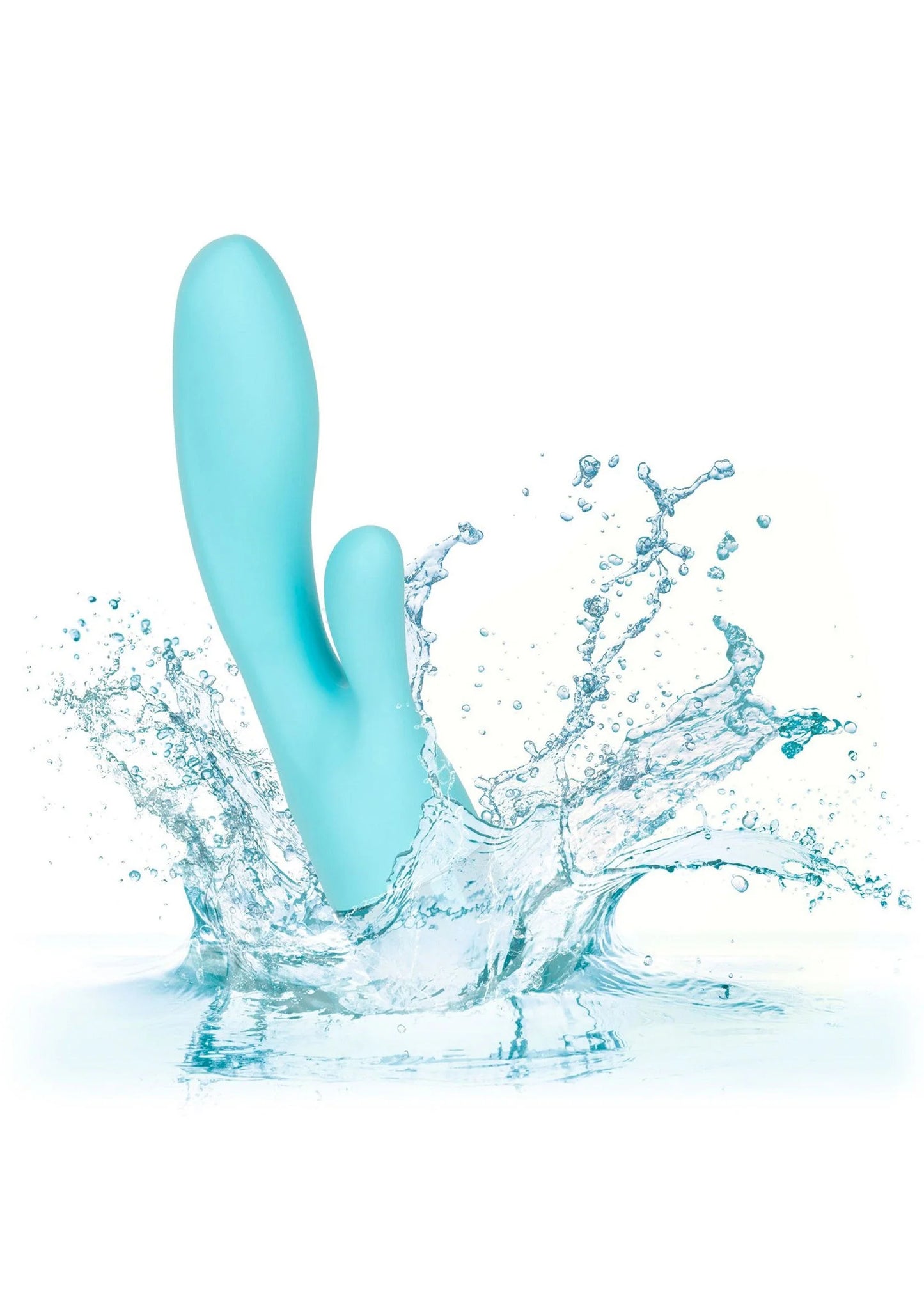 Turquoise vibrator van CalExotics Eden met waterdruppels, geschikt voor waterdichte werking