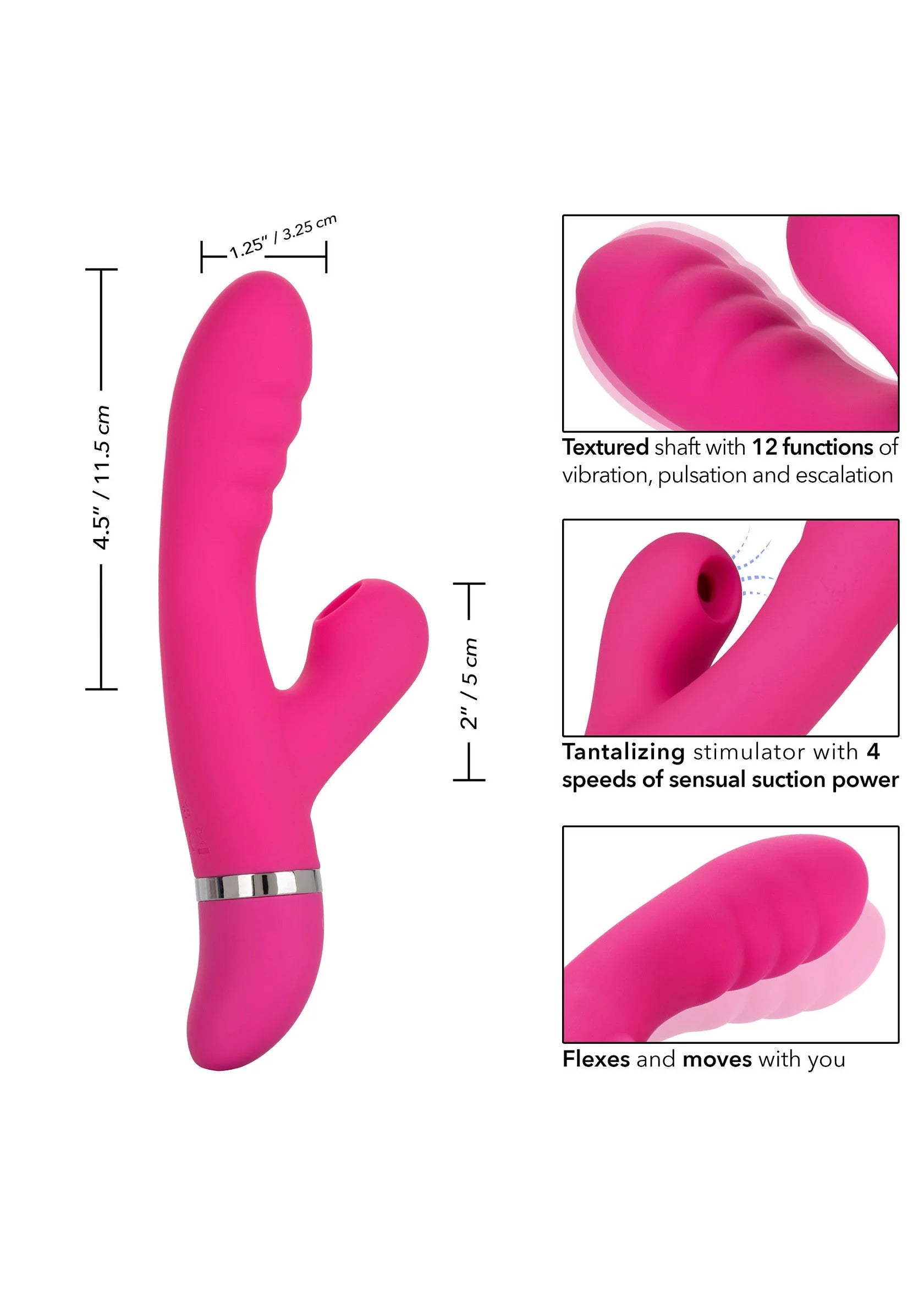 Roze pucker vibrator: 12 trillingsfuncties, 4 snelheden, textuur op schacht