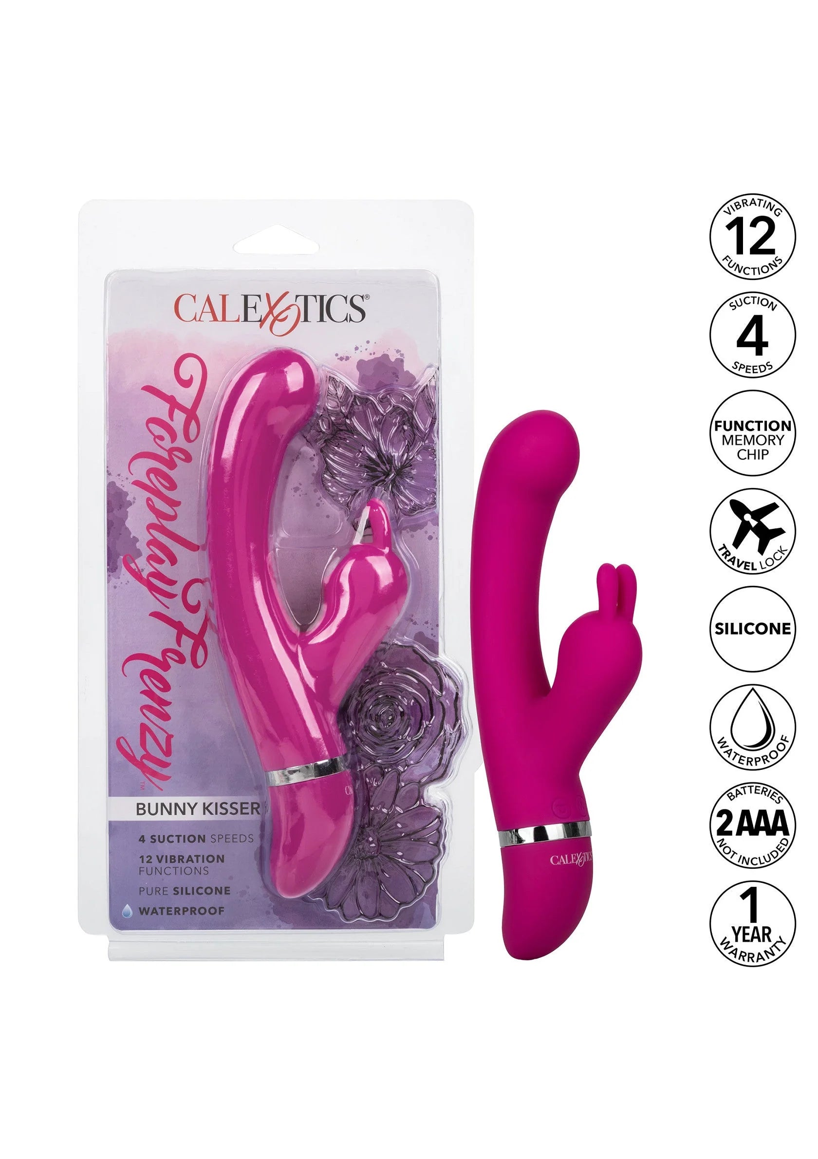 Verpakte CalExotics bunny-kisser in paars roze met iconen en toy op kaart