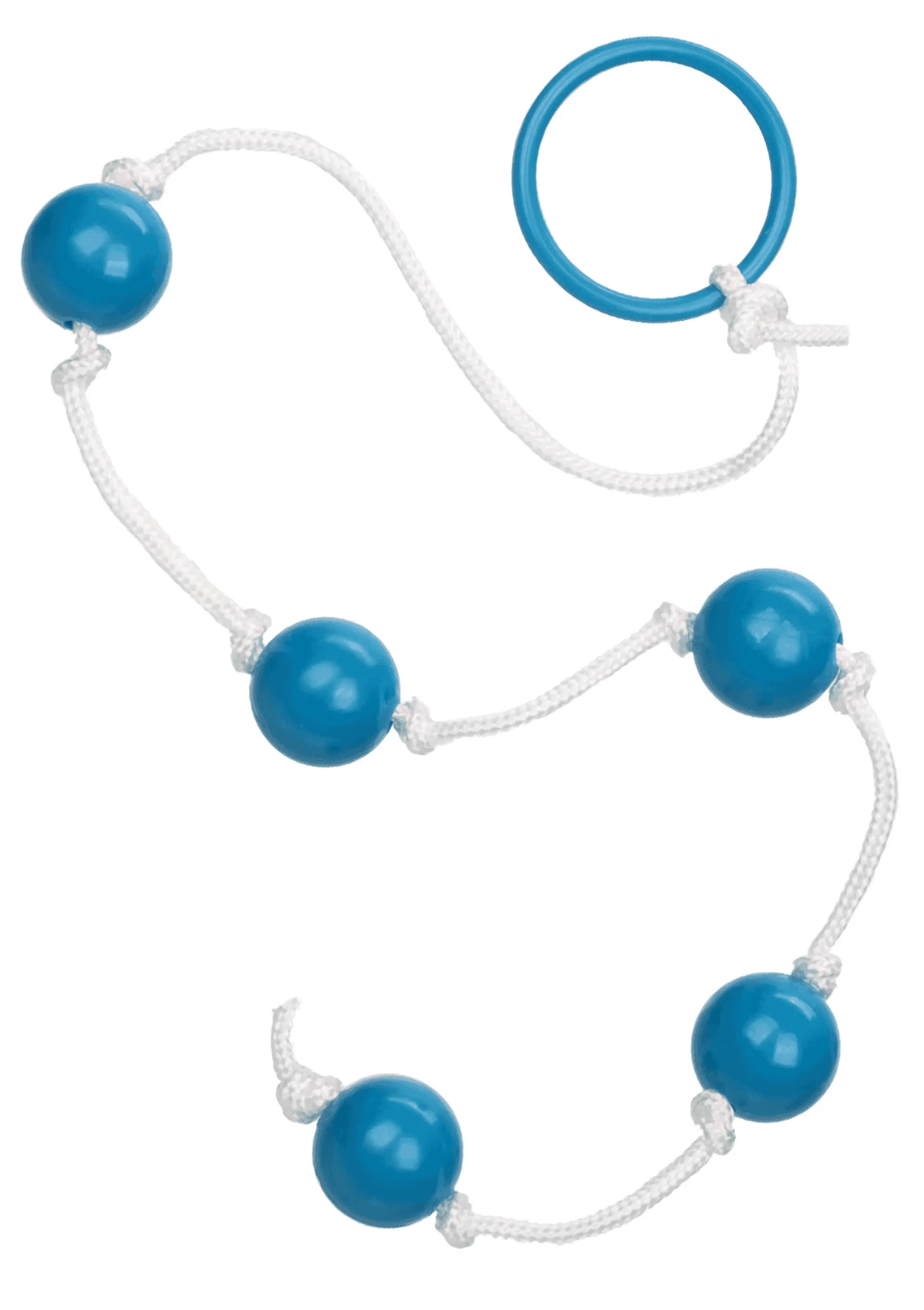 Kleine anale kralen met blauwe ronde kralen op wit koord en blauwe lus