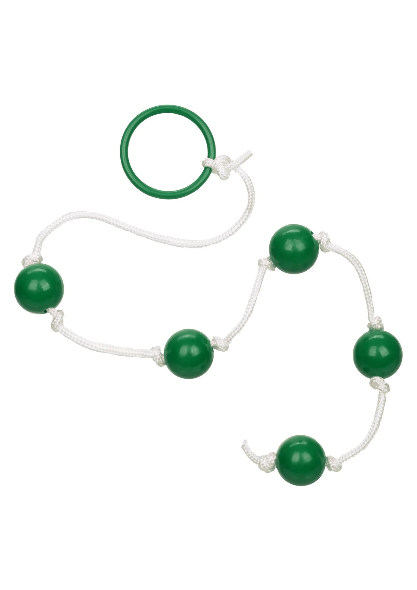 Kleine anale kralenset met wit koord, groene kralen en groene ring