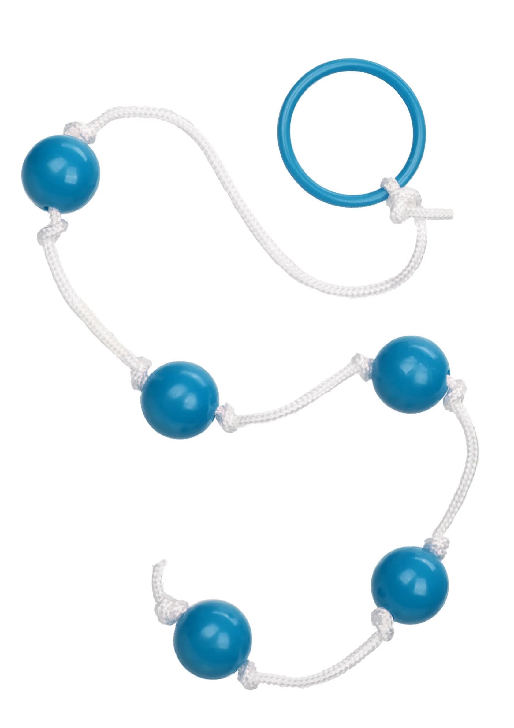 Kleine anale kralenset met wit koord, blauwe kralen en blauwe ring