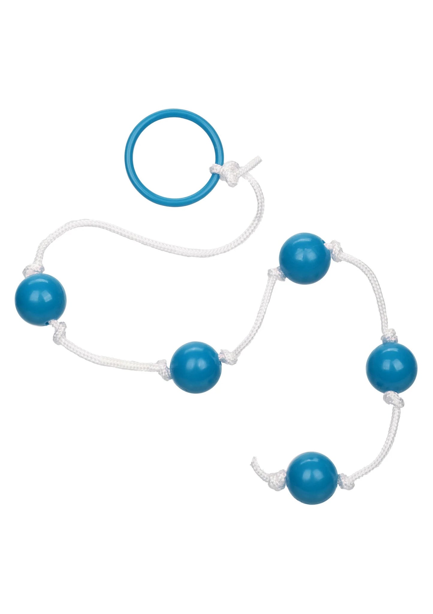 Kleine anale kralenset met wit koord, blauwe kralen en blauwe ringhouder