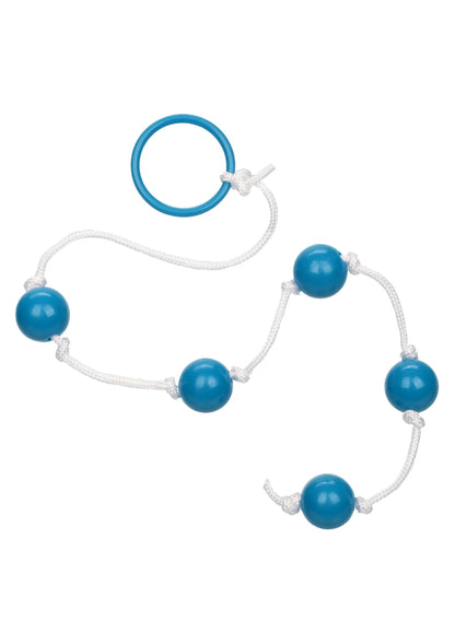 Kleine anale kralenset met wit koord, blauwe kralen en blauwe ringhouder