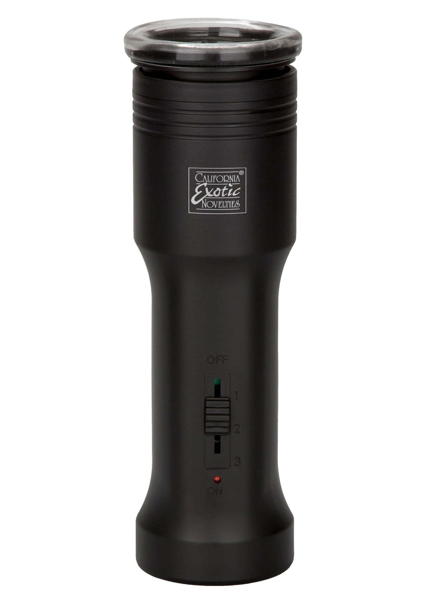 Zwarte head exciter cilinder met transparante bovenrand en drie standen-indicator.