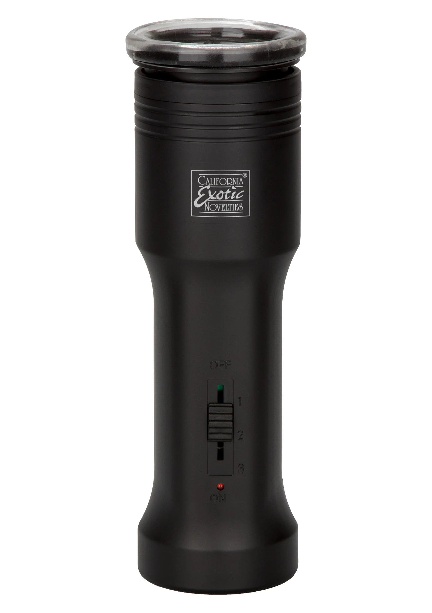 Zwarte head exciter cilinder met transparante bovenrand en drie standen-indicator.