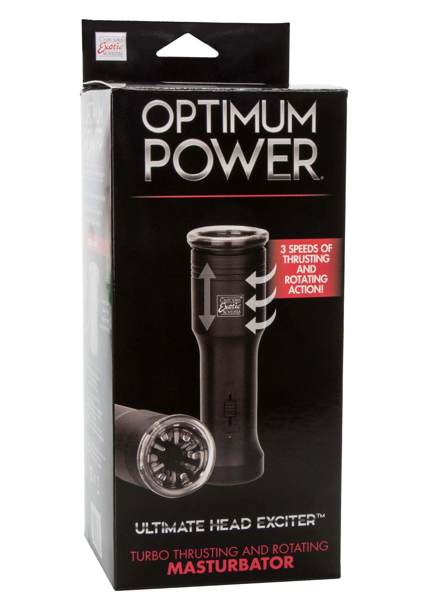 Doos van Optimum Power Ultimate head exciter met afbeelding van het apparaat.
