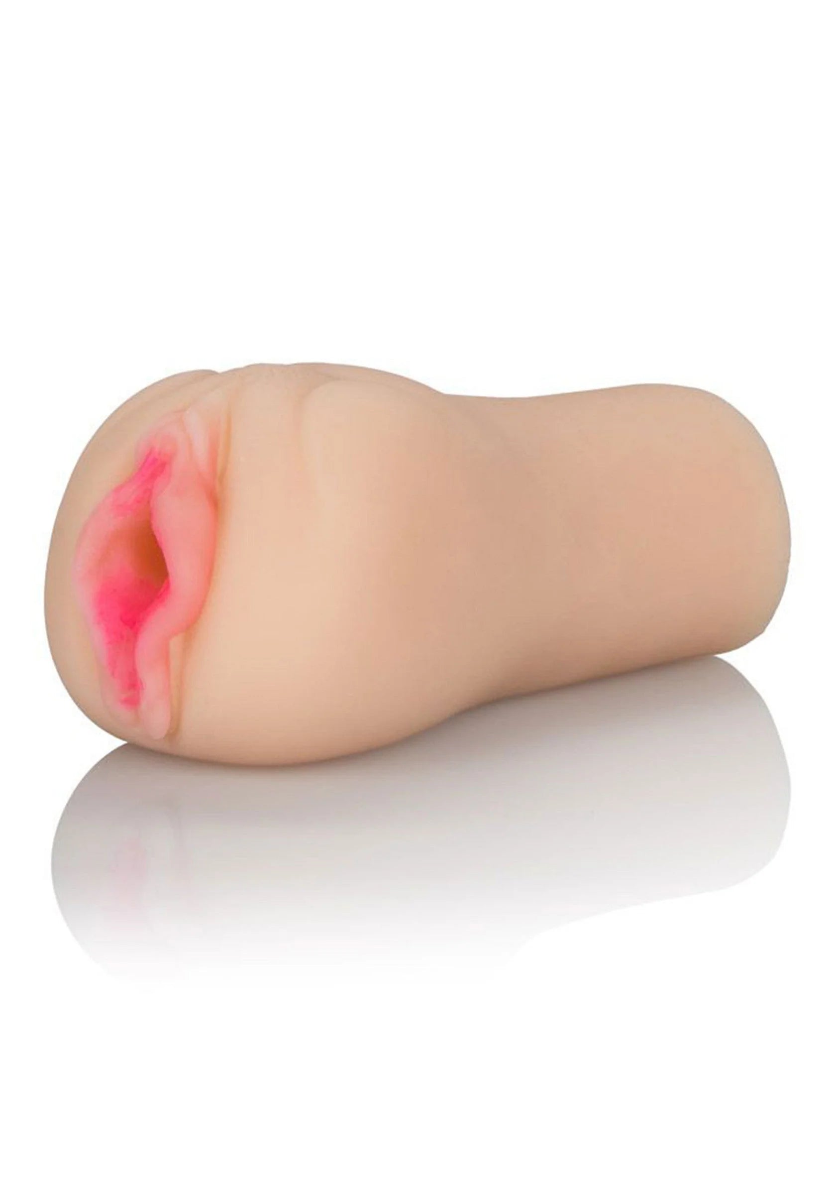 Beige masturbatorhuls met roze opening, zijaanzicht