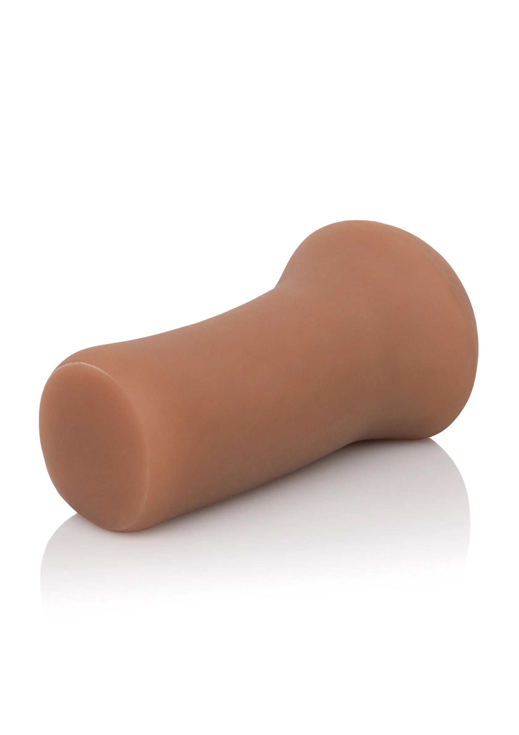 Vleeskleurige roller-masturbator met taps toelopend uiteinde en brede boog