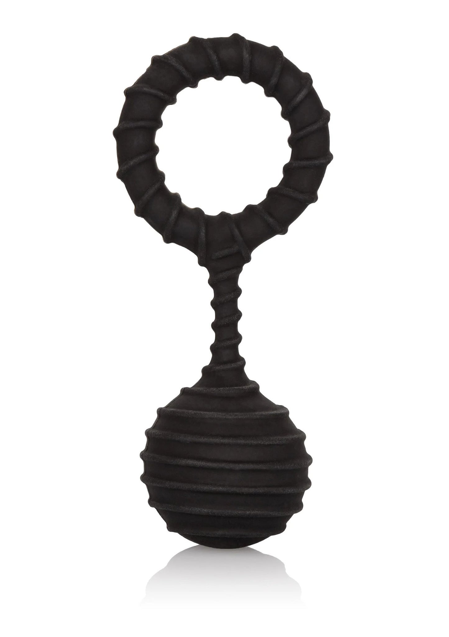 Zwarte gewichtcockring met ribbels en bolvormige onderkant, groot formaat
