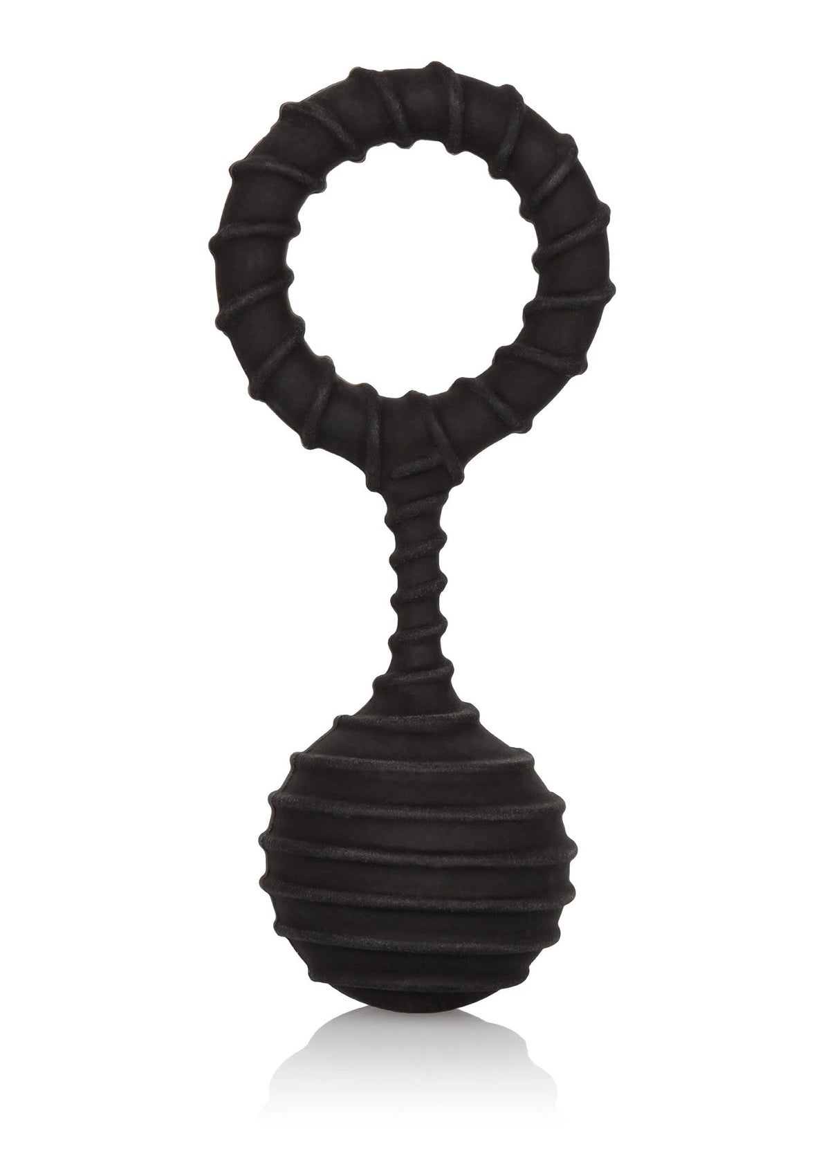 Zwarte gewichtcockring met ribbels en bolvormige onderkant, groot formaat