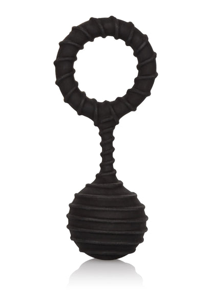Zwarte gewichtcockring met ribbels en bolvormige onderkant, groot formaat