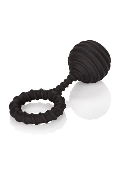 Zwarte gewichtcockring met bolvormig uiteinde en ribbelring, groot formaat