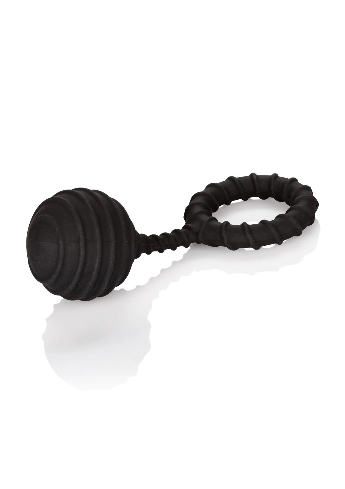 Zwarte gewichtcockring met boluiteinde en ribbelring, zijaanzicht