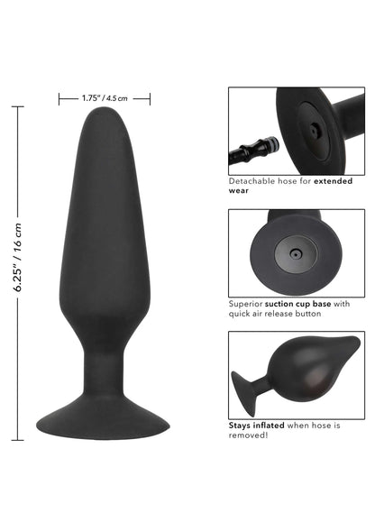 Zwarte pumperplug met conische vorm en brede voet, met afneembare slang-aansluiting