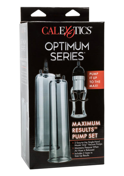 Calexotics Optimum Series pomp-set in verpakking, met twee zilverkleurige cilinders