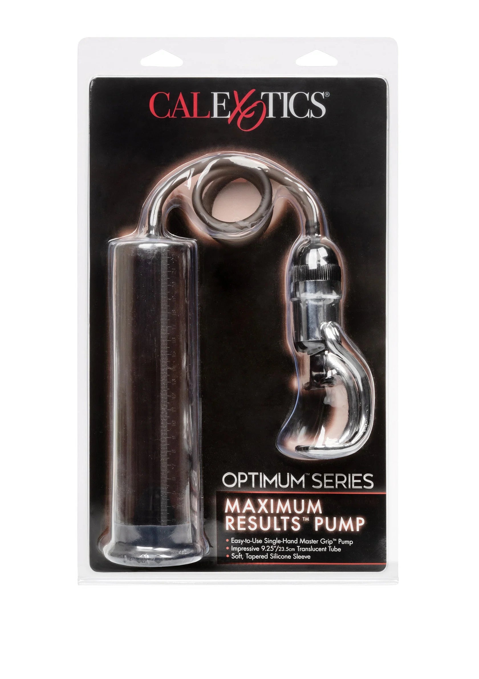 Blisterverpakking met CalExotics logo en gebogen slangpomp, Optimum Series