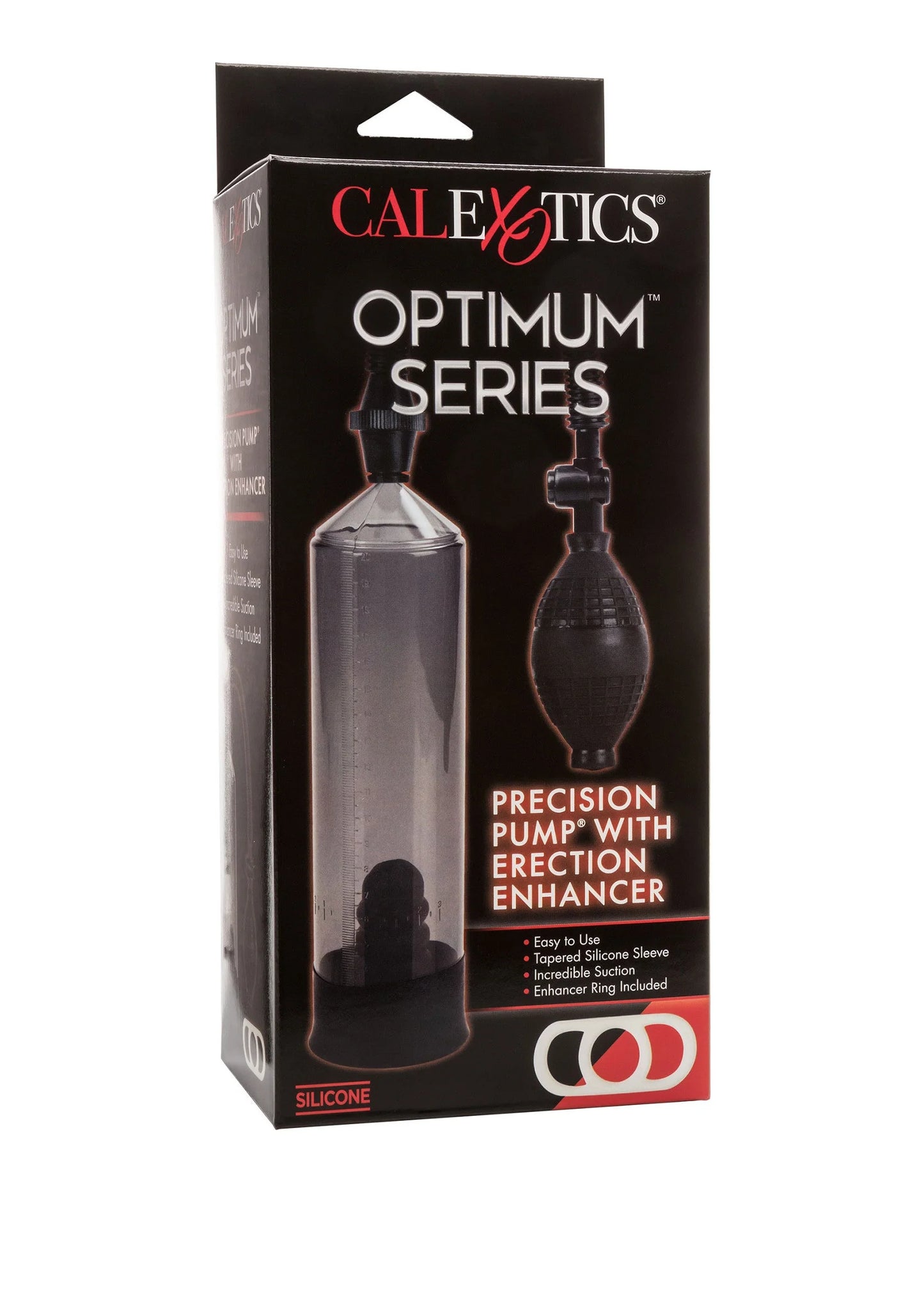 CalExotics Optimum Series verpakking van vacuümpomp, zwarte doos met rode letters