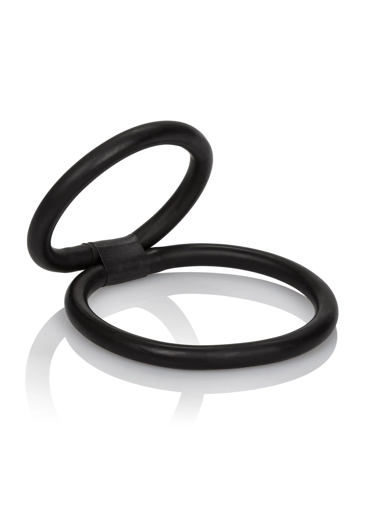Zwarte dubbele helix-ring met twee ringen en zichtbare verbindingsband