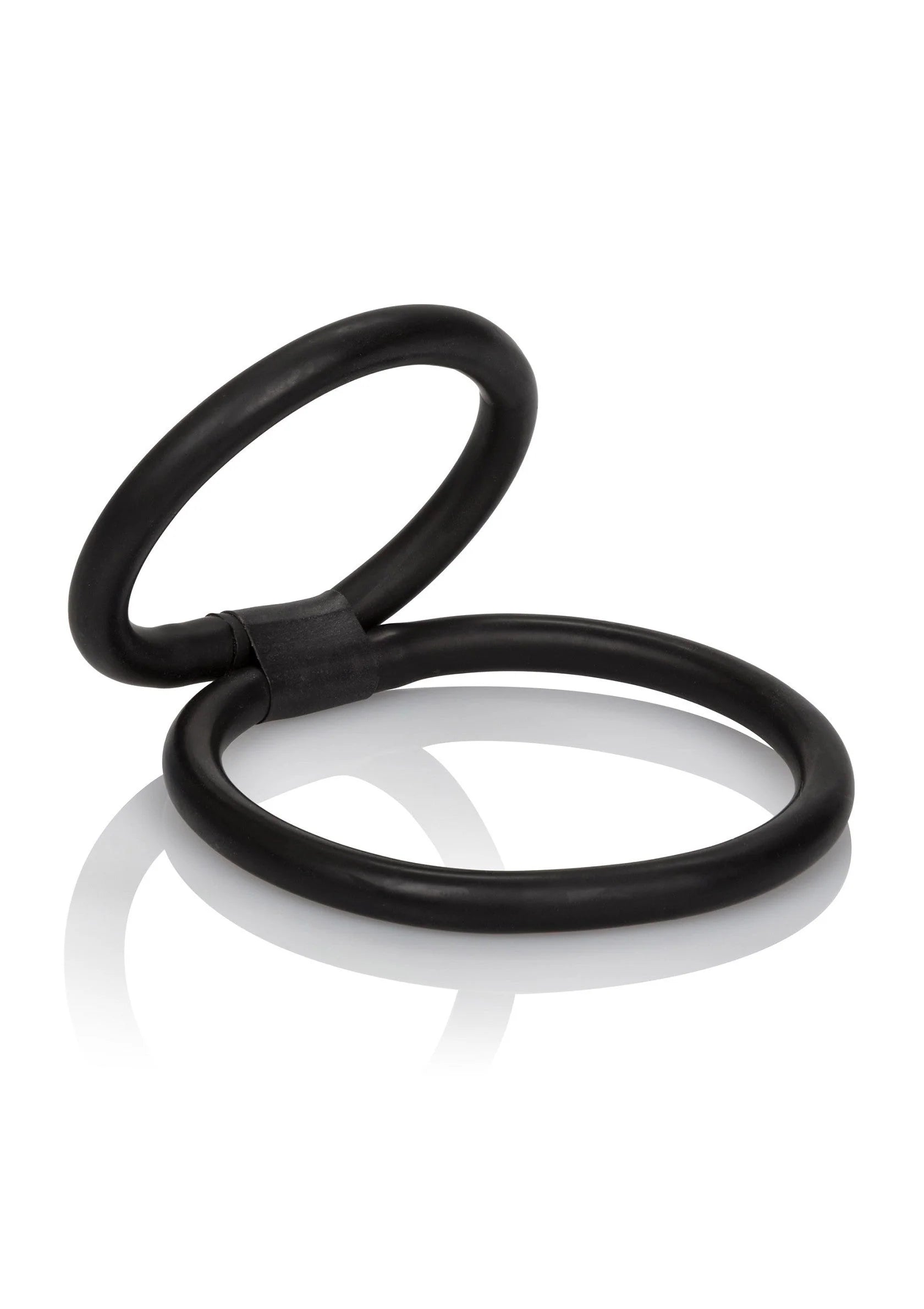 Zwarte dubbele helix-ring met twee ringen en zichtbare verbindingsband