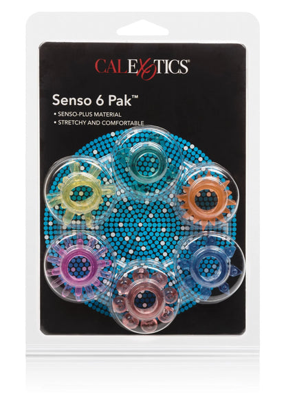 Doos met CalExotics Senso 6 Pal en een blister met gekleurde noppenringen