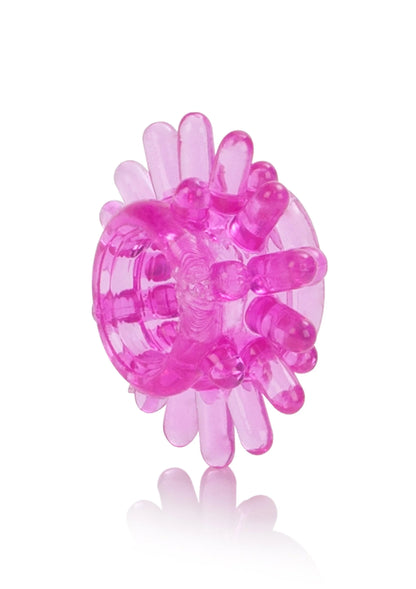 Fuchsia transparante rekbare noppenring met stervormige uitsteeksels