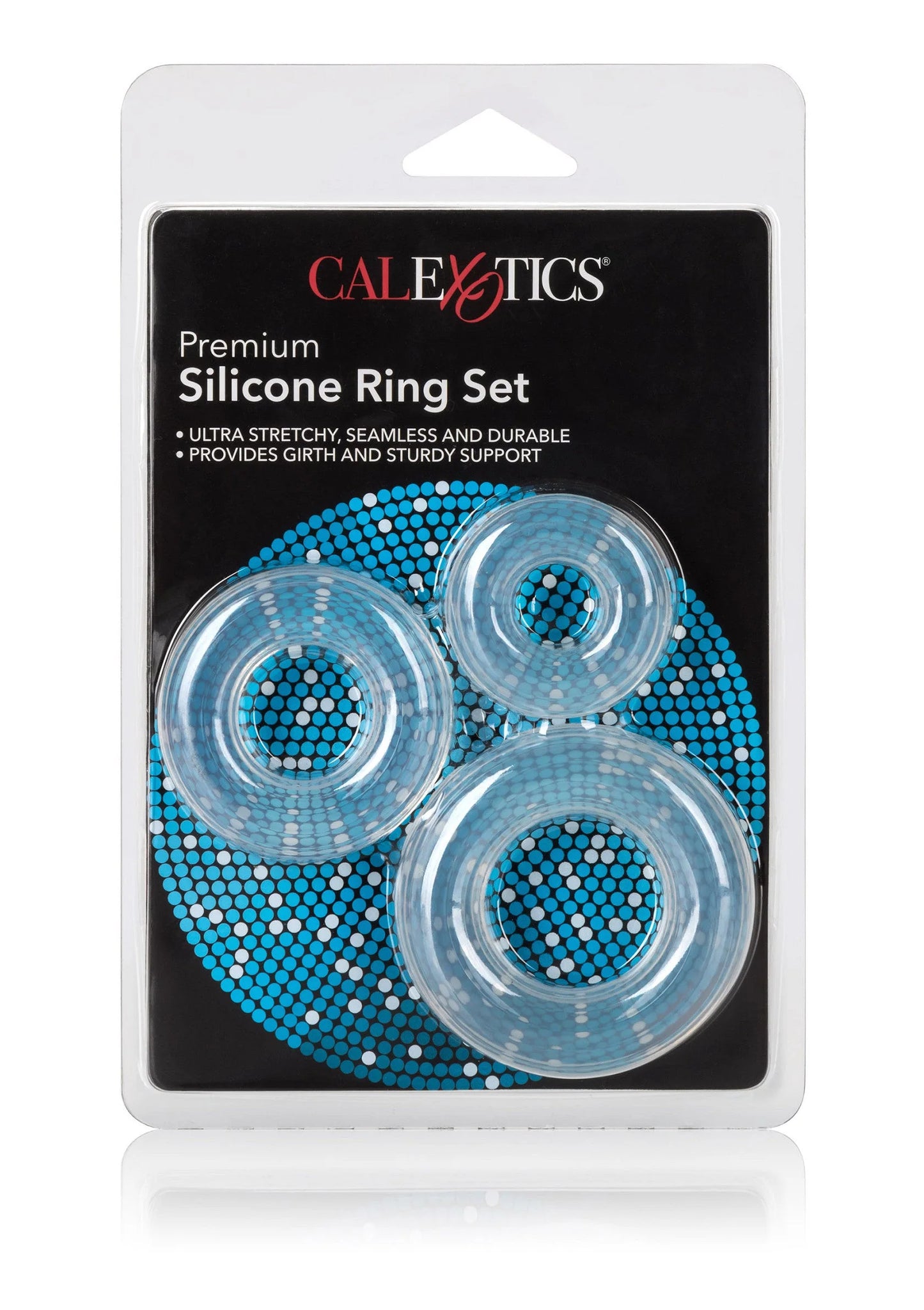 CalExotics Premium siliconen ringenset in verpakking met transparante ringen