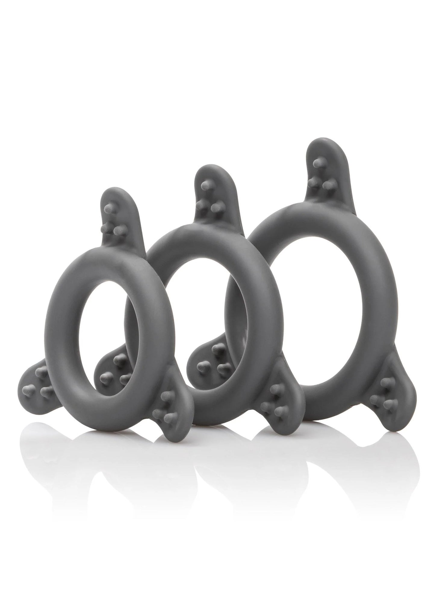 Set siliconen ringen, donkergrijs met nopjes; drie ringen in ringvorm