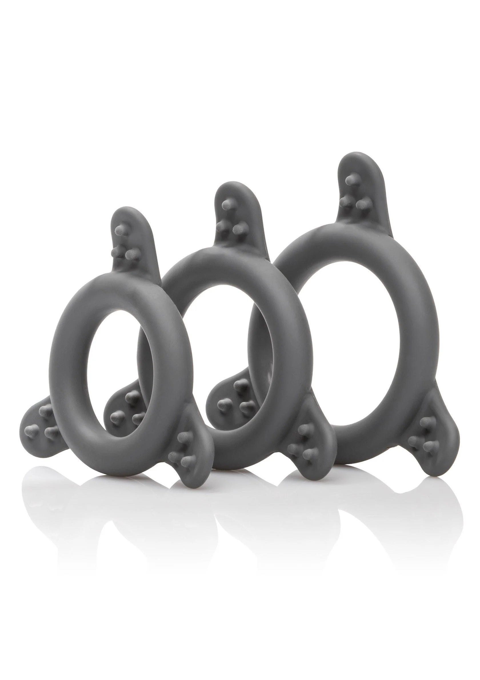 Set siliconen ringen, donkergrijs met nopjes; drie ringen in ringvorm