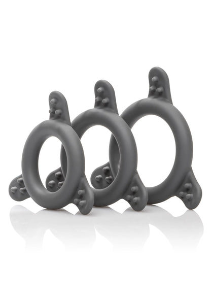 Set siliconen ringen, donkergrijs met nopjes; drie ringen in ringvorm