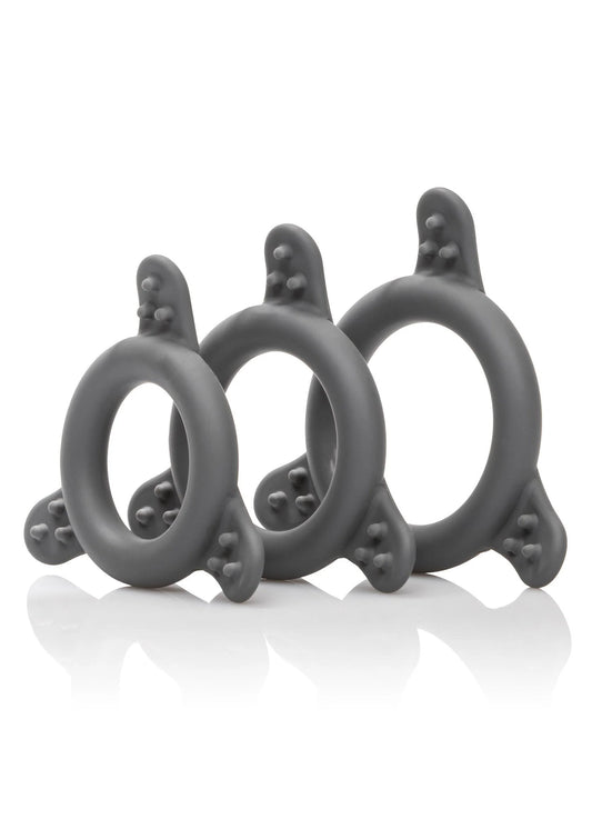 Set siliconen ringen, donkergrijs met nopjes; drie ringen in ringvorm
