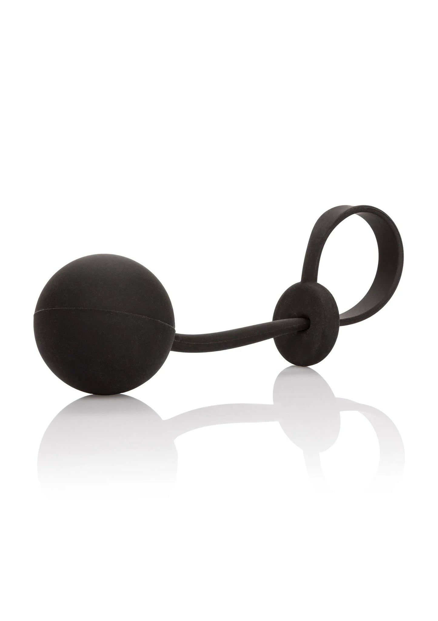 Gewogen siliconen cockring met twee ronde ballen en ringlus, zwart