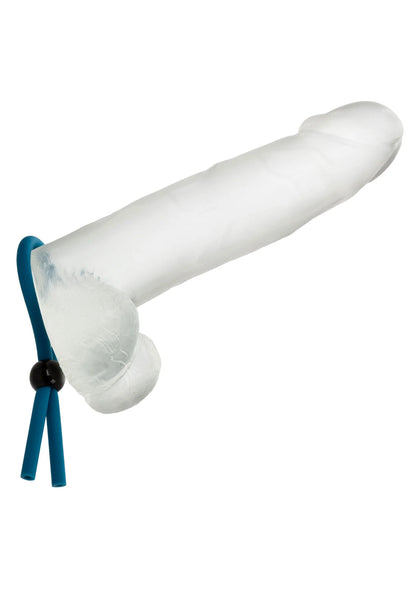 Witte siliconen studring met blauwe lus en zwarte klem