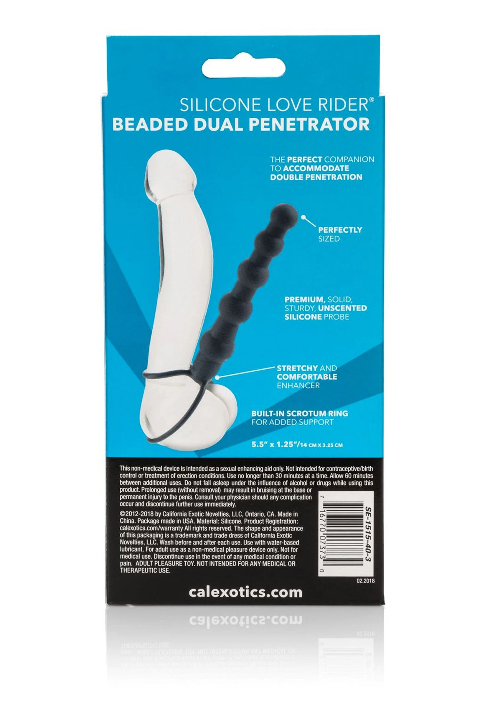 CALExotics verpakking met siliconen duo-stimulator, draaglus en geprofileerde knobbels
