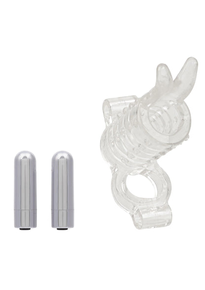Transparant koppel-enhancer opzetstuk met twee zilverkleurige caps, CalExotics Endless Desires