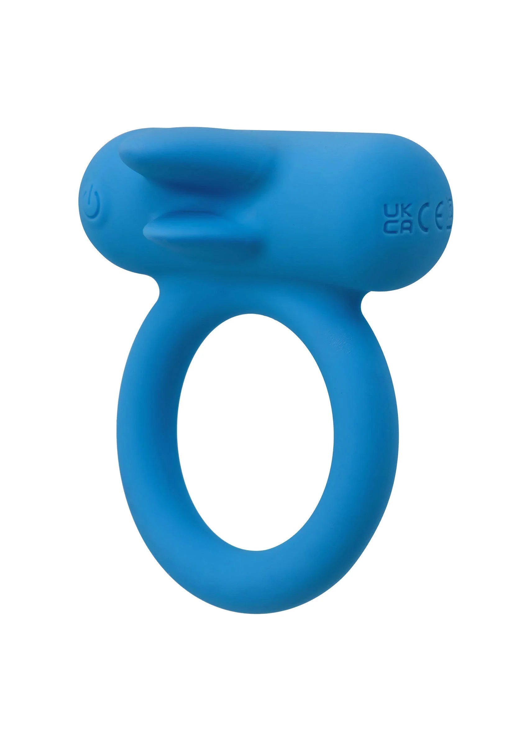 Oplaadbare siliconen ringvibrator in blauw met afgeronde uitstulping en ovale opening