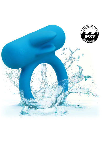 Oplaadbare siliconen ringvibrator in blauw met water-spat-effect