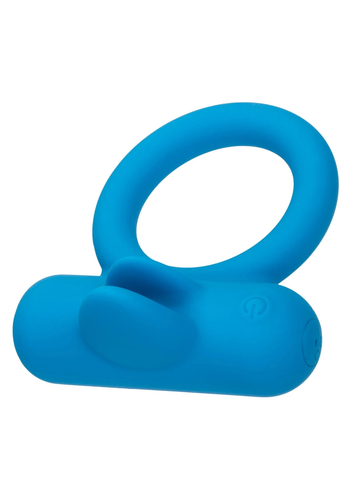 Oplaadbare siliconen ringvibrator in blauw, frontaanzicht met ovale opening