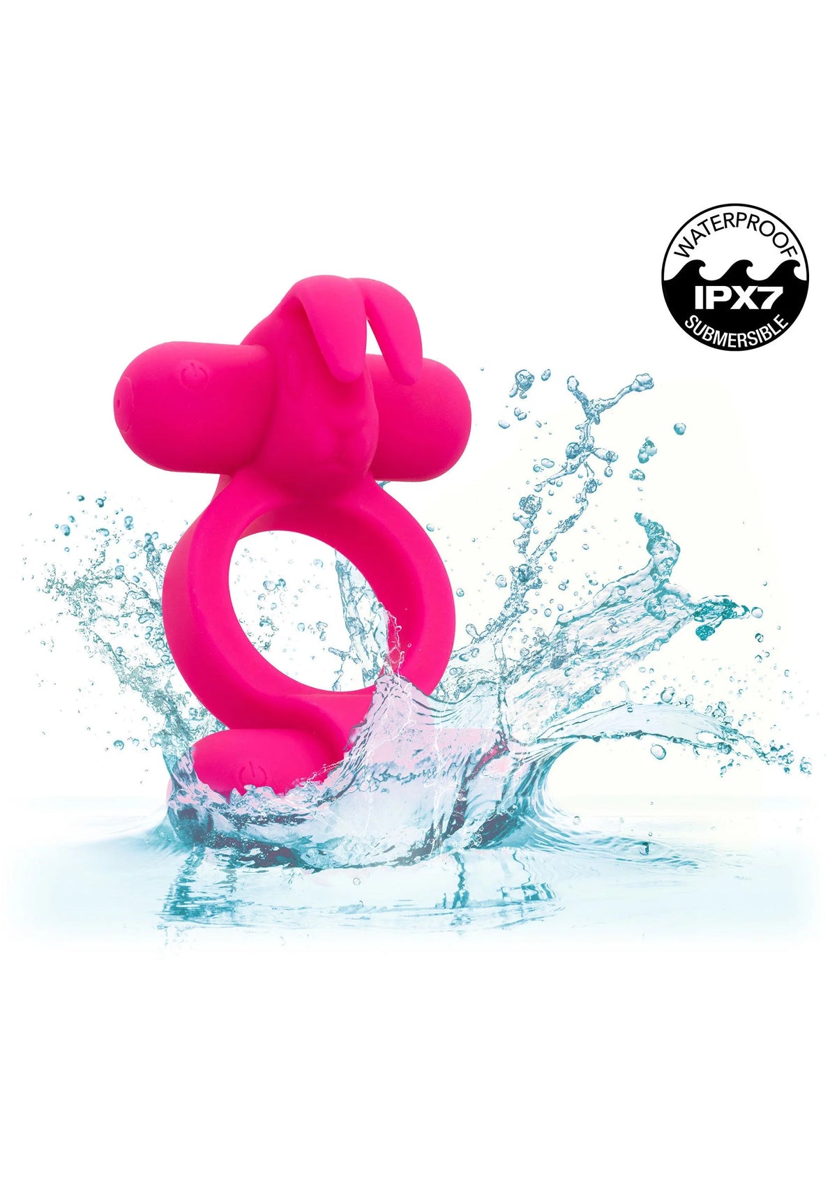 Fuchsia siliconen Rockin Rabbit vibrator met waterplons, waterbestendig