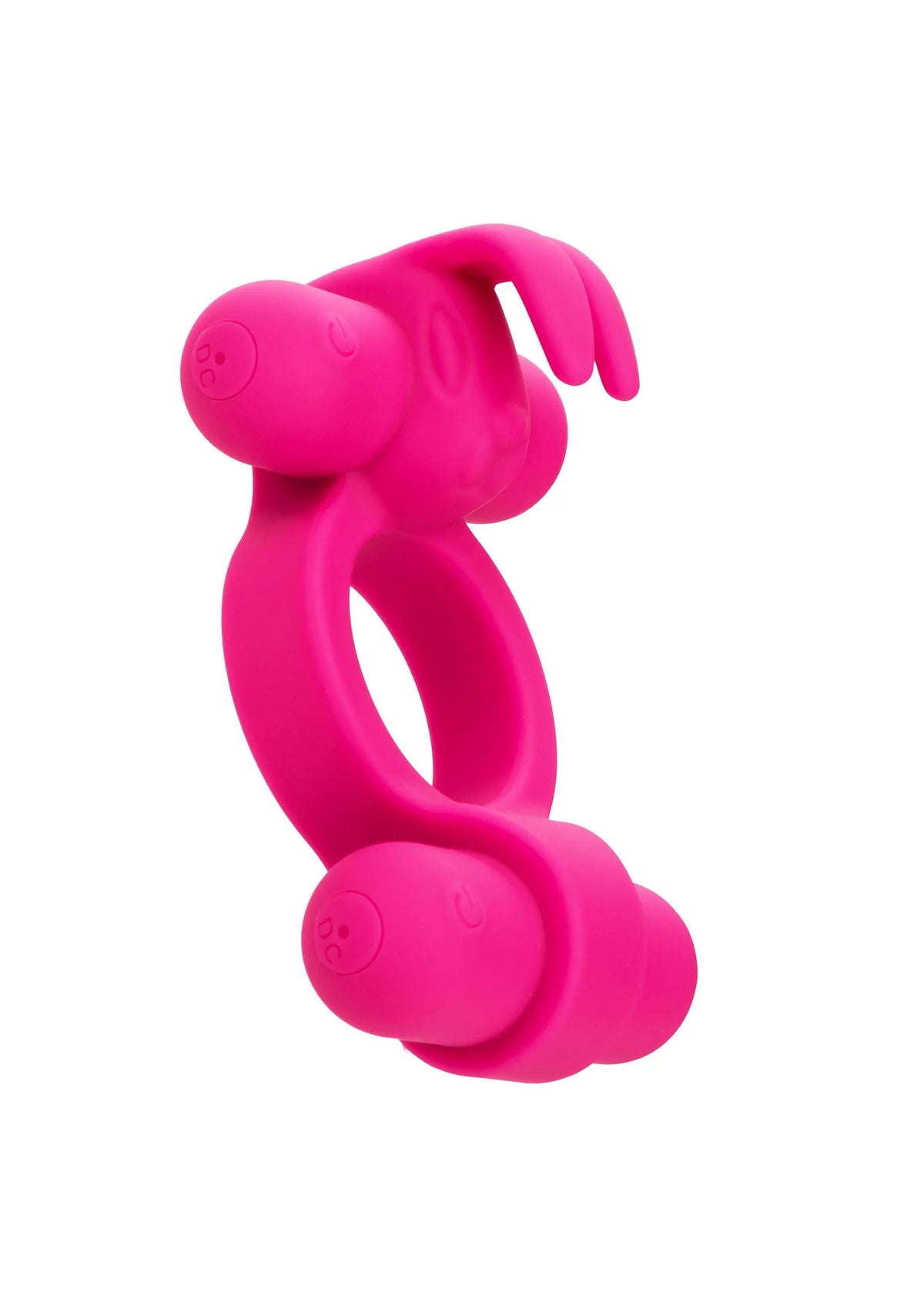 Oplaadbare konijnenvibrator in felroze, met twee ronde handvatringen