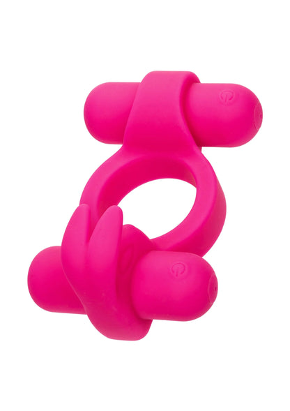 Oplaadbare fuchsia siliconen vibrator, Rockin Rabbit-vorm met grote ronde ringopening