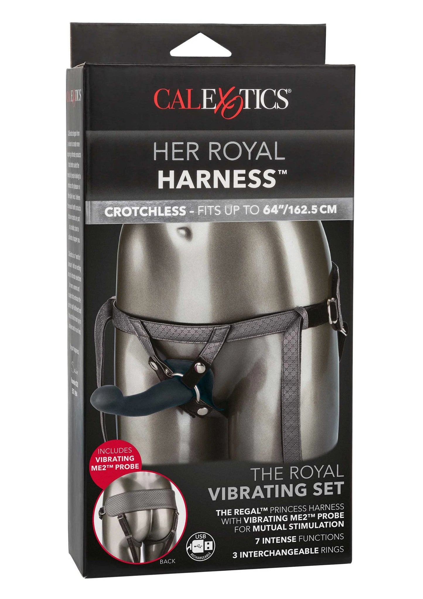 Verpakte vibrerende set van CalExotics met harness en siliconen inzet